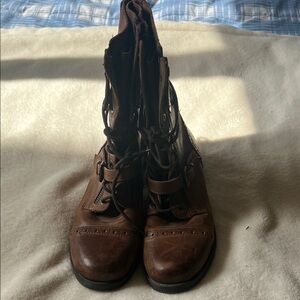 Women’s Aldo Dark Brown Lace-Up Leather Ankle Boots with Buckle